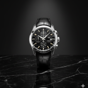 Chronograph Branded Men's Watch - Black Leather Strap